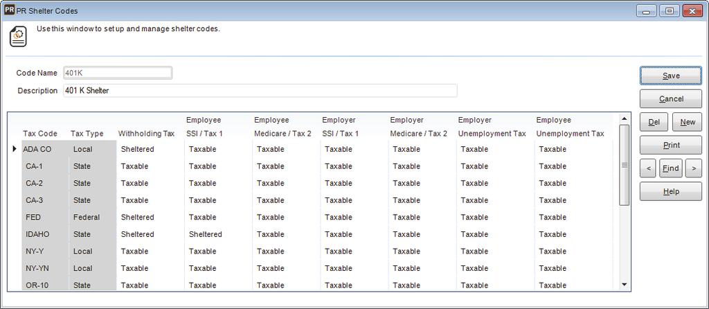 To set up Shelter Codes: 1 In Payroll, select Options > Shelter Codes from the left navigation pane.