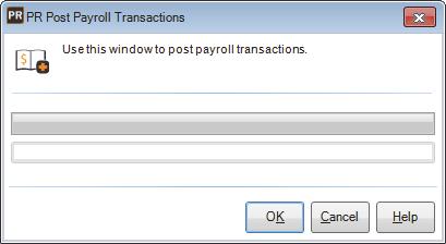 Figure 58: PR Post Payroll Transactions window When posting is complete, the system clears the transaction files and generates posting/audit reports.