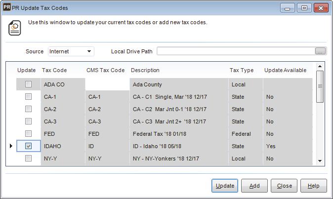 To update your Tax Codes: 1 In Payroll, select Resources and Tools > Update Tax Codes from the left navigation pane.