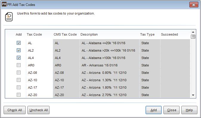CMS Tax Code, you must manually update your Tax Code. 5 The Update Available column displays Yes for all of the Tax Codes that have an update available.