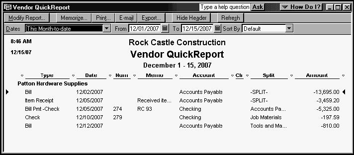Whenever you have a list, a register, or a form displayed, you can click a button to have QuickBooks create a QuickReport.