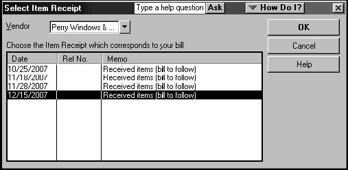 Entering a Bill for Inventory If you've entered an item receipt for inventory, but the bill hasn't arrived yet, you can still record the bill amount in QuickBooks.