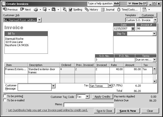 Receiving Items 6. Click Save & Close to save the invoice and close the Create Invoices window. 7.