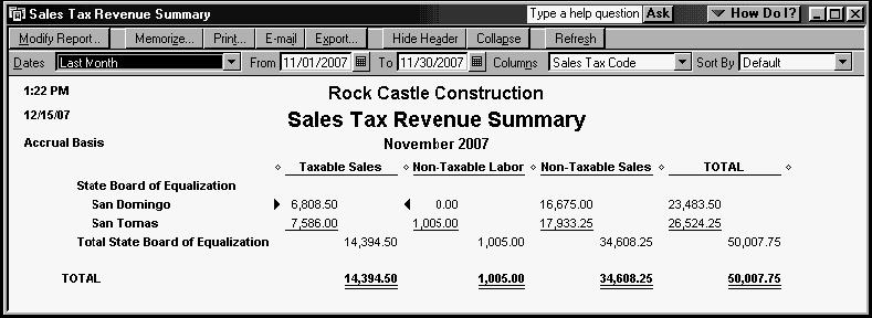 Determining What You Owe If you d like to see where your sales tax revenue is coming from, you can run the sales tax revenue summary report, which shows you the sources of all taxable and non-taxable