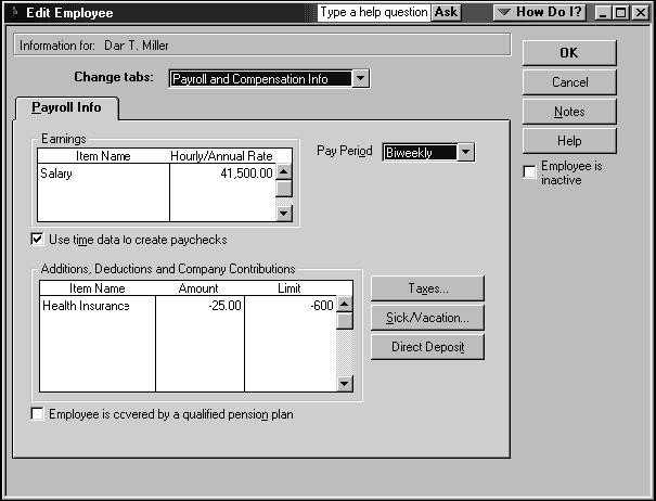 Setting Up Employee Payroll Information QuickBooks calculates payroll for each employee on the basis of that employee s pay rate, filing marital status, exemptions, and so on.