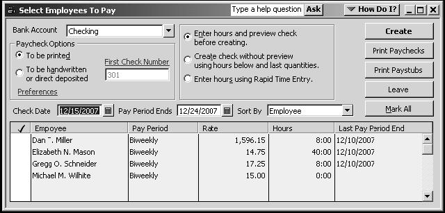 Writing a Paycheck QuickBooks lets you print payroll checks in a batch or one at a time.