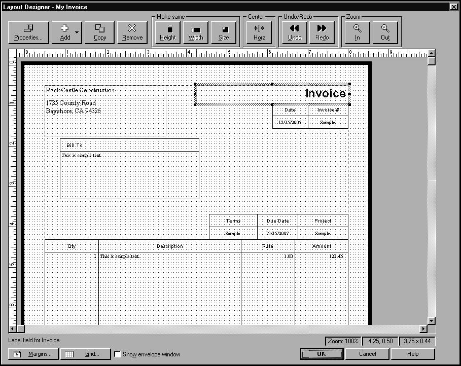 Changing the Position of Fields on Forms To move fields on forms: 1. In the Create Invoices window, click Customize. 2. Make sure that My Invoice is selected and click Edit. 3. Click Layout Designer.