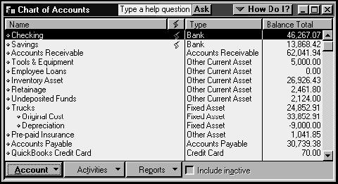 Using Bank Account Registers To open a register (when no form is open): 1. From the Lists menu, choose Chart of Accounts. 2. In the chart of accounts, double-click the Savings account. 3.