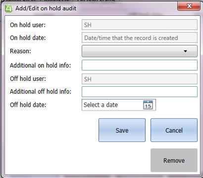 5. Select a Reason from the drop down list. Reason codes are set up in CRM. 6. Add any additional information in the Additional on hold info field. 7.