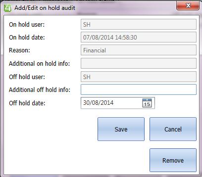 16. Select Remove or capture today s date in the Off hold date field. 17.