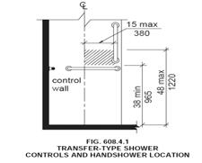beveled threshold in roll in showers a higher curb (2 max.) transfer showers in existing facilities (where floor slab affected) 93 ANSI A117.1 608.4.