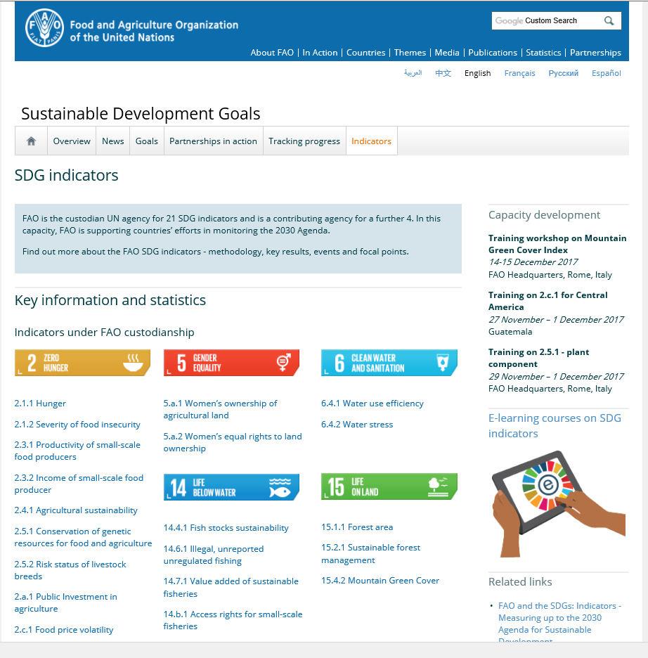 SDG Communication & Reporting platform Webpages for the 21 Indicators under FAO