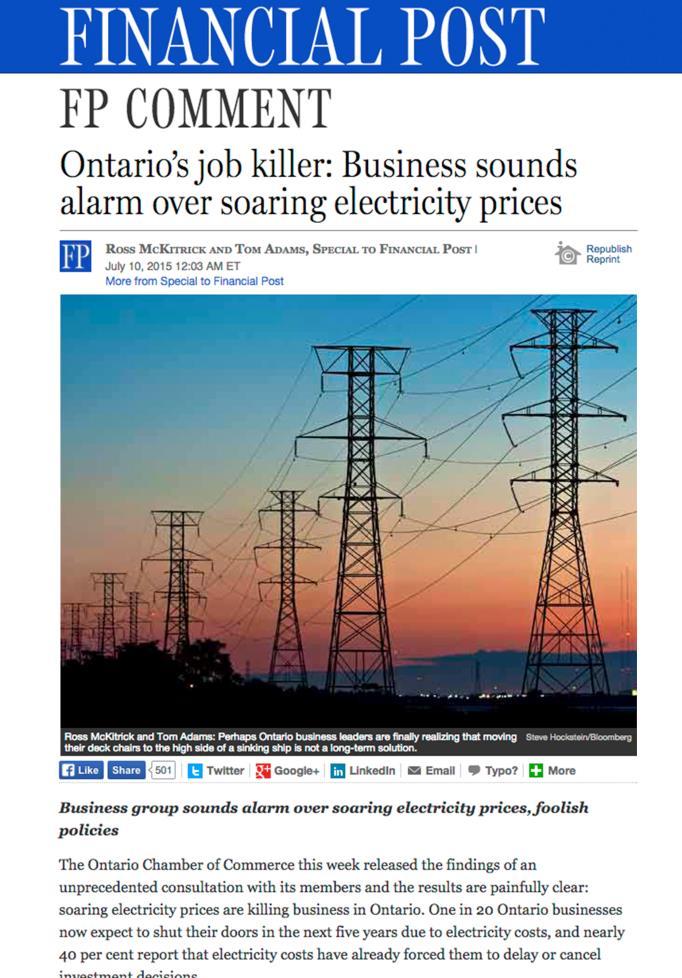 Ontario: Anti-Coal Polices Increased Rates, Reduced Competitiveness Ontario Now Has Highest Delivered Industrial Prices in North America Dollars Per Megawatt Hour $120 $110 $100 $90 $80 $70 $60
