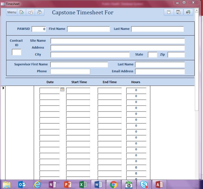6. A blank timesheet will be displayed on your screen.