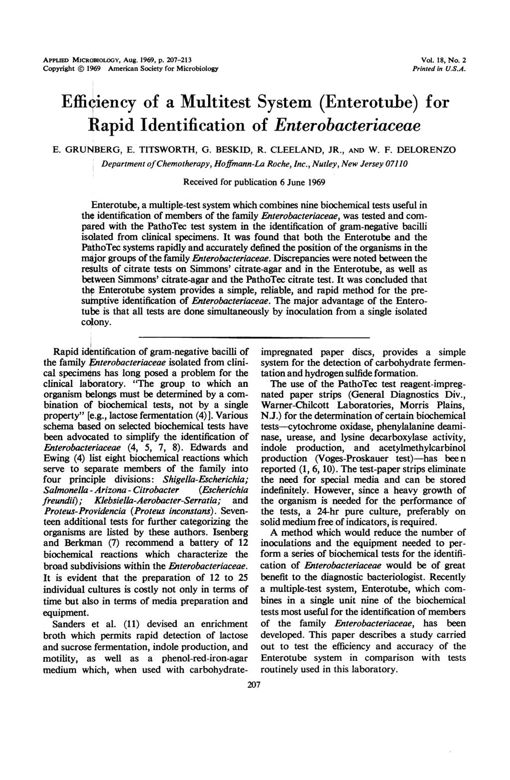 APPLIED MICROBIOLOGY, Aug. 1969, p. 207-213 Copyright 1969 American Society for Microbiology Vol. 18, No. 2 Printed in U.S.A. Effi.