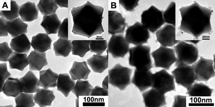 Figure S1. TEM images of TOH Au@Pd island NPs prepared in the aqueous CTAC solution with a ph of 7.