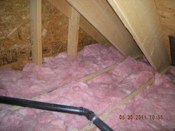 Attic Insulation Type: Blown fiberglass Fiberglass batts Thickness and Vapor Barrier: Vapor retarder present against conditioned surface 10" Observations: Less insulation observed over master bedroom