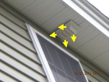 Bathroom soffit vent is directing exhaust against the building instead