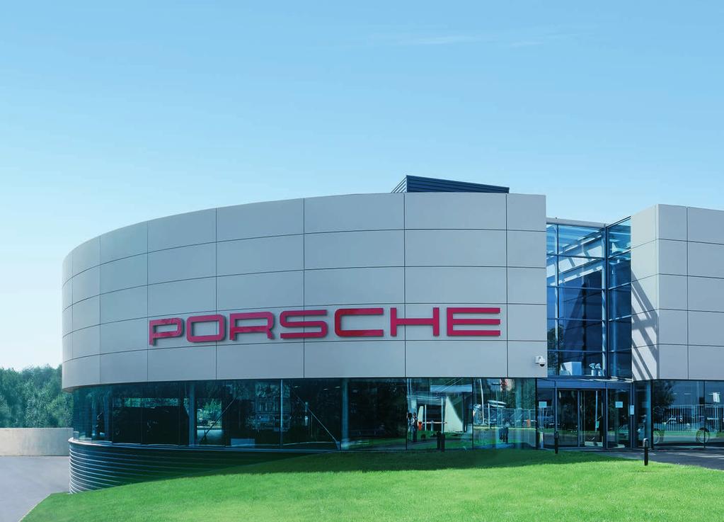 Building identity with aluminium. Porsche car dealership Porsche AG Corporate identity is more than just a logo on the roof.