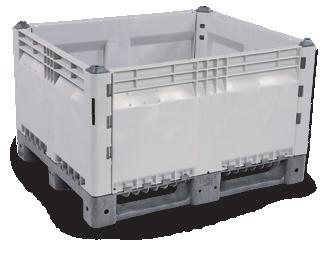 FEATURES 2 sizes: standard and extra tall (XT) Maintenance-free HDPE plastic Solid or vented walls 4-way lift entry Stack up to 5 high (3 high for XT ) Break down to save transport space and costs