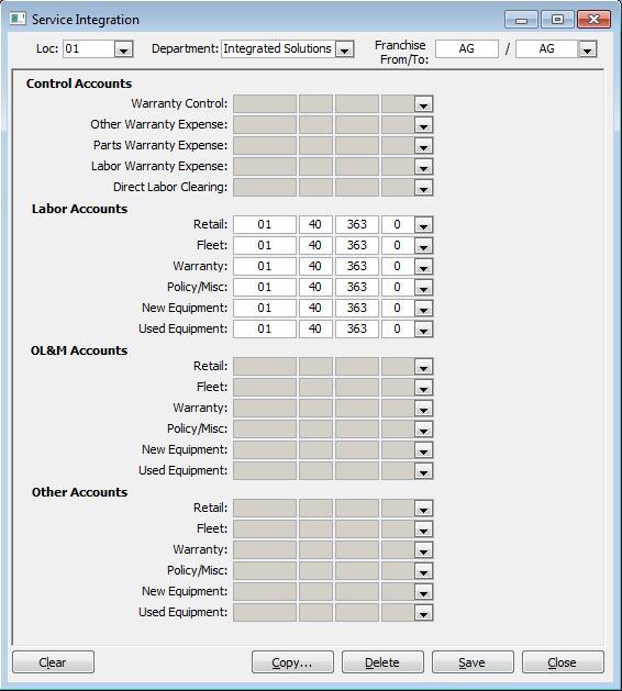 Work Order Accounting Setup (if applicable) In Your Menu System Integration Service Integration If Technicians have been assigned to Integrated Solutions, you will need to set up your Integrated