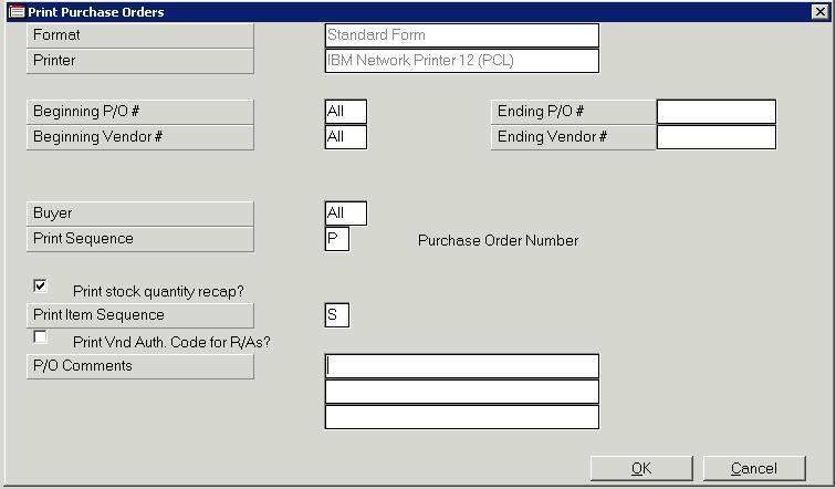 Print Purchase Orders Portal Path: Buyer Portal Print Batch Pos NOTE: The batch process gives you the ability to print for a range of PO numbers or vendor numbers.