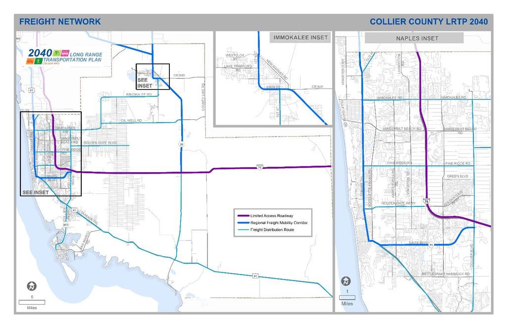 Figure 10 Collier County Freight Roadway Network The freight roadway network includes a hierarchy of facilities, with limited access highways representing the highest order of freight movement,