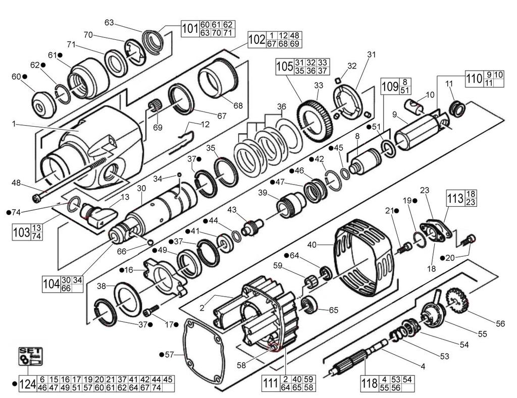 SEE PAGES 3 & 4 OF THIS BULLETIN = Component of Maintenance Set (#124) A0826-0020 1 --------------- Gearcase (1) 2 --------------- Bearing Bracket (1) 4 --------------- Reduction Gear Shaft (1) 8