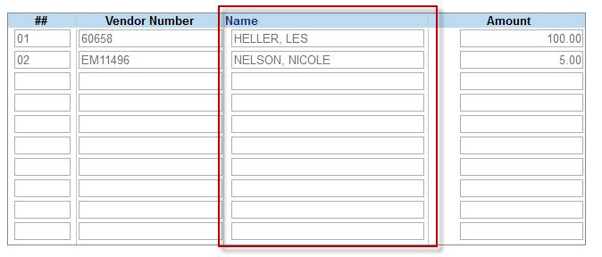 Invoice Entry / Purchasing Card Interface FIA Screen The FIA screen now loads the vendor number and associated vendor name.