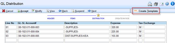 Invoice Templates This feature lets you save a template of a complex invoice entry to an individual vendor.