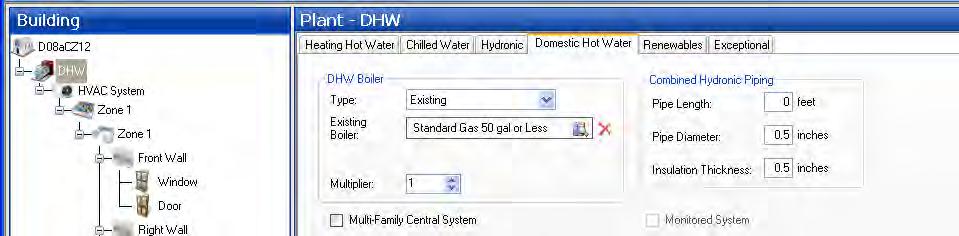 Section 4.0 Plant Level: DHW Icon 1. To add a domestic hot water (DHW) system to your EnergyPro model, right-click the whole house icon at the top of the building tree and select Add Plant. 2.