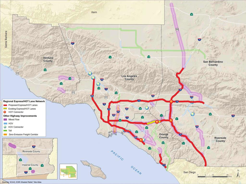 this regional network as inter-county trips comprise more than 50 percent of all trips, suggesting the value and timeliness of a regional network of Express Lanes that would seamlessly connect