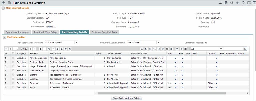 35 Enhancement Notification Sale Contract A new set option is added under the Category Execution in the Part Handling Details tab of the Edit Terms of Execution screen in Sale Contract business