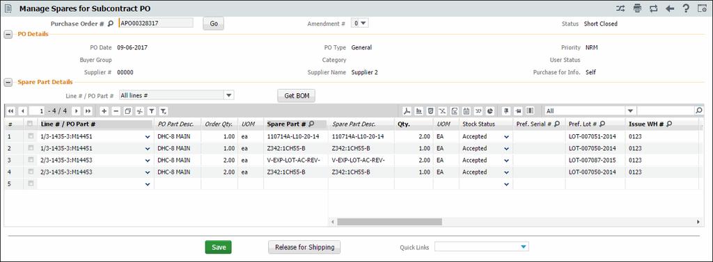 7 Enhancement Notification Exhibit 2: Identifies the Manage Spares for Subcontract PO screen in Purchase Order business component Select PO Line # Spare parts Post PO authorization, spares can be