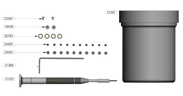 Spare Parts Kit Contains: Screws, set screws, and washers for pucks, Screws for microtip spring