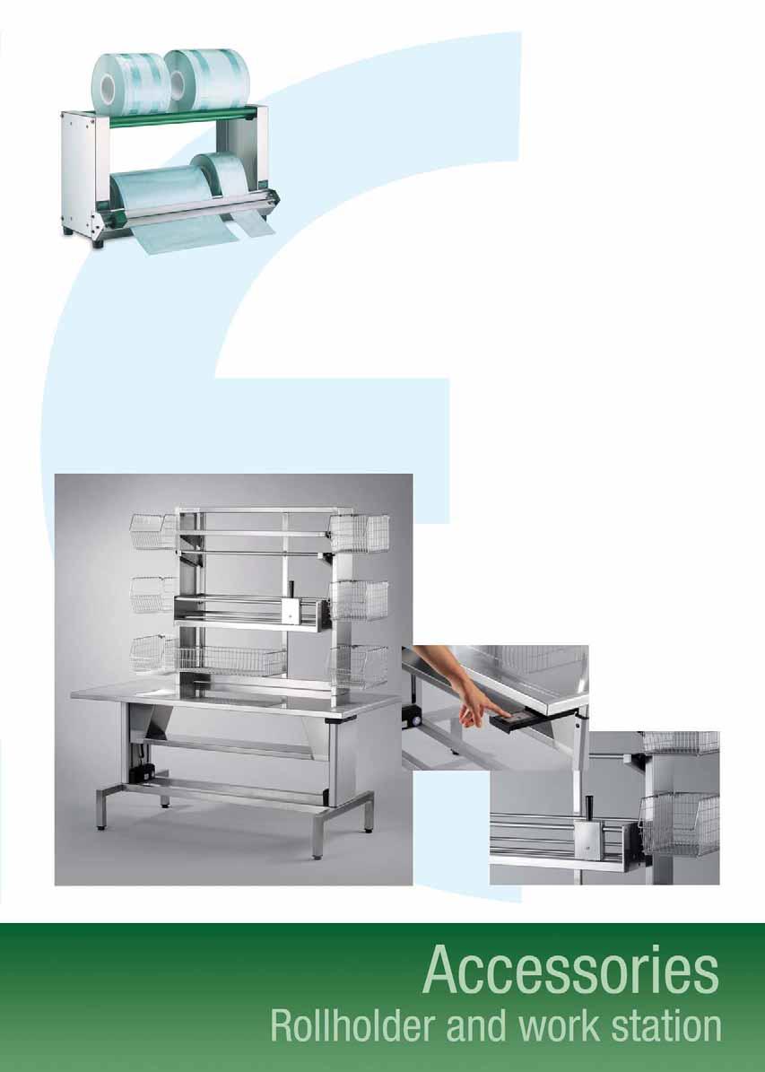 Technical features Roll dispenser for medical pouches, knife cuts in both directions, PR-H50 can be mounted on a wall or placed on a working table close to the sealing machine.