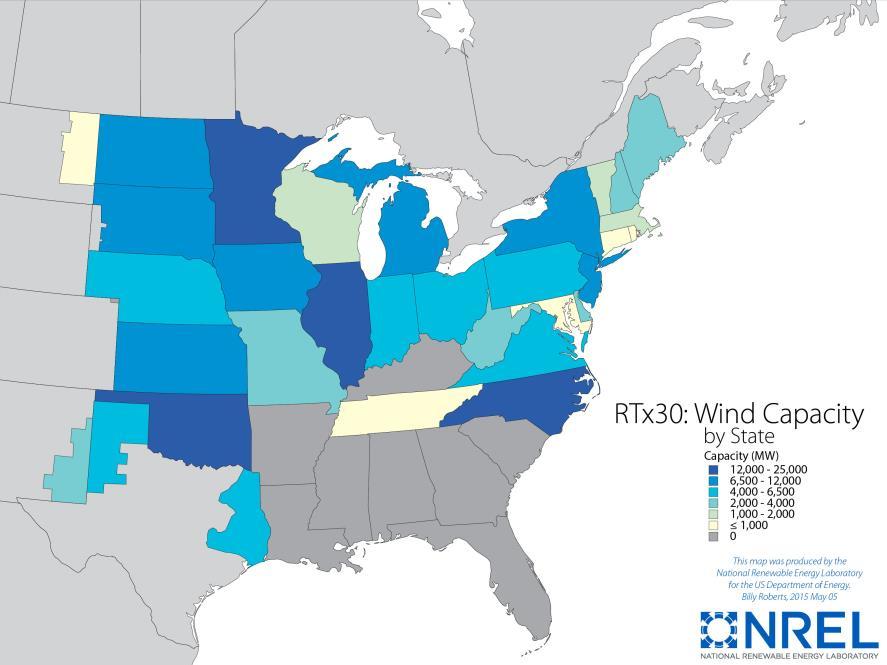 RTx30 30% of all electricity demand is met by wind (20%) and solar (10%) Same transmission as the RTx10 A