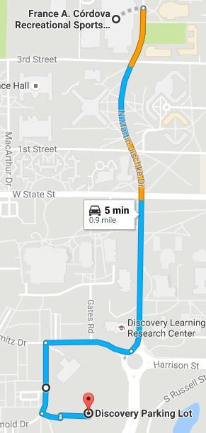 ) At the traffic circle, take the 1 st exit onto Nimitz Drive. 3.) Turn left onto Arnold Drive. 4.) Turn left into Discovery Parking Lot. 5.