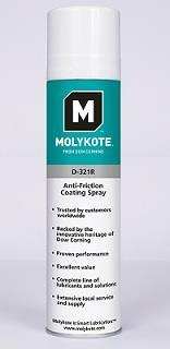 Molykote D-321 R anti-friction coating Air dry coating for high temperature applications. For metal/metal combination with slow to medium fast movements and high loads.