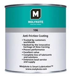 Molykote 106 anti-friction coating Long lasting heat cure coating for high loads. Dry lubrication for metal/metal combinations.