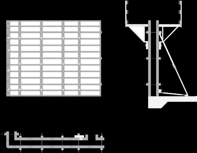 The planking and scaffolding bracket can be firmly connected. Do not place any planks before having secured the formwork with push-pull props or before having tied the inside and the outside formwork.