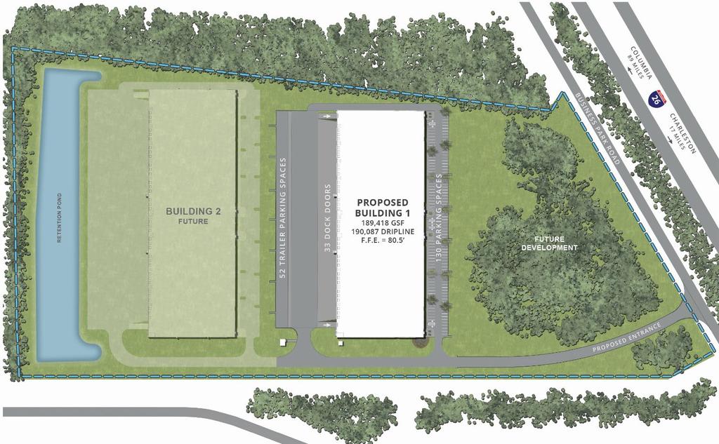 OVERALL SITE PLAN PORTSIDE DISTRIBUTION CENTER is a brand new, Class A industrial development totaling nearly 400,000 SF and situated on 31 acres in Summerville, SC.