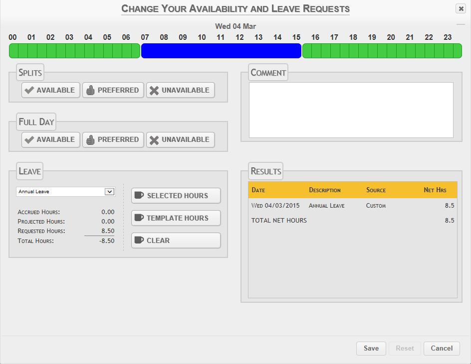 Planned Leave Request All planned leave need to be applied for through the AVALIABILITY screen in TimeTarget Zeus.