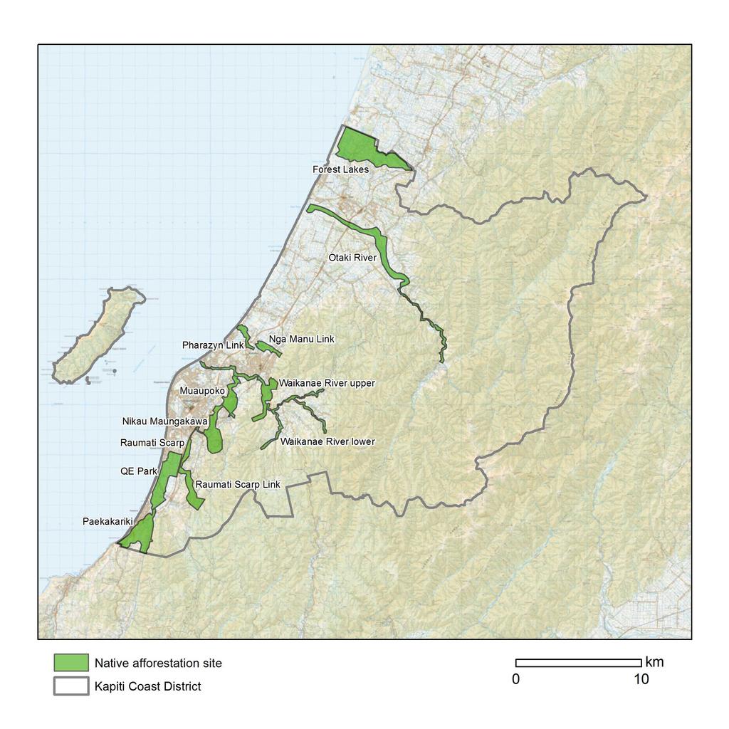 Priority native afforestation ecological benefit sites identified While many areas have multiple ecological benefits, several priority sites were identified with a significant area, a high number of