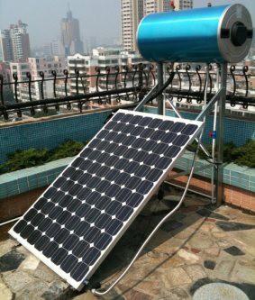 The electricity flows into an inverter for use in the building or export to the grid as per a standard PV configuration.