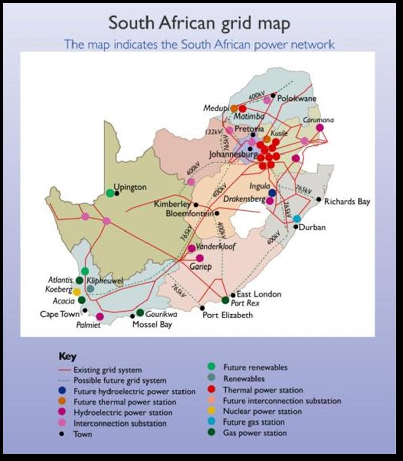 Introduction (1) Eskom Holdings SOC Limited generates 95% of the electricity in South Africa. Sources of energy GWh % Coal-fired (13) 220 219 92.7 Hydroelectric (6) 1 960 0.