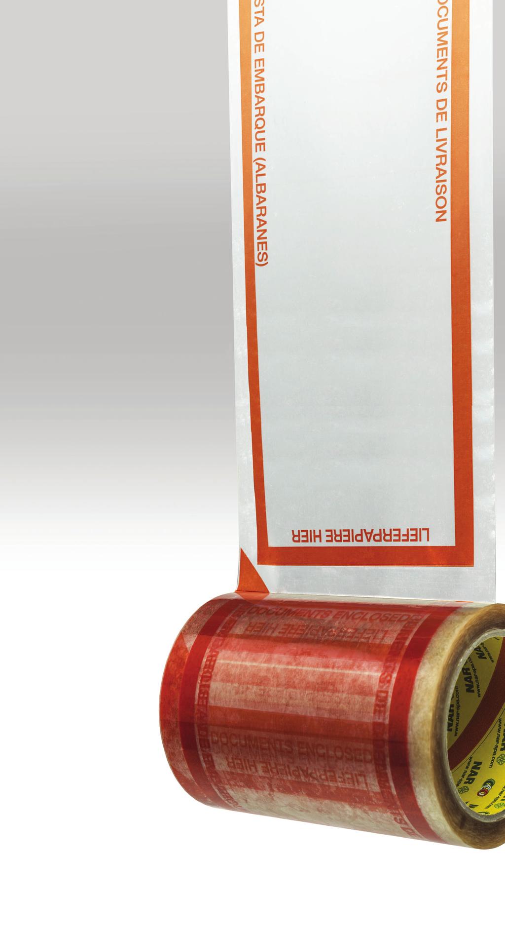 NARPOUCH 260 S BACKING: printed biaxially oriented polypropylene film Documents protection on parcels during shipments Transparency This tape is suitable for the documents protection of a wide range