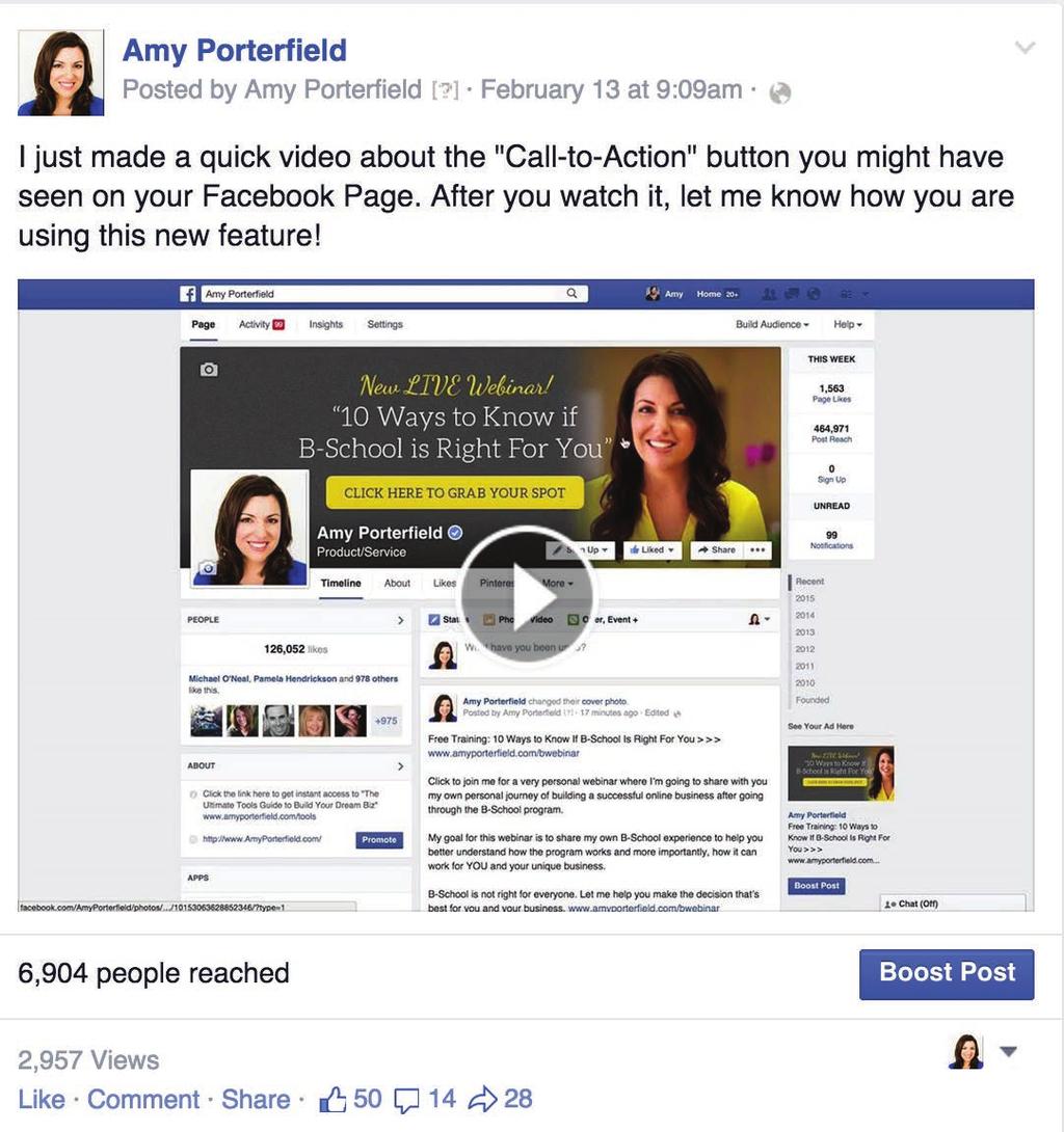 Video is HOT right now on FB. Especially when you create a short video and upload it directly inside of your FB post. Think short, to the point and inviting.