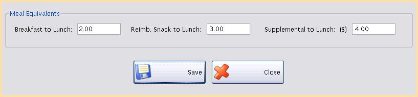 00 in Supplemental Sales will count as (1) one lunch. 2.4.2 Meal Equivalent Setup screen Select the appropriate Fiscal Year from the dropdown to edit Meal Equivalents by site.