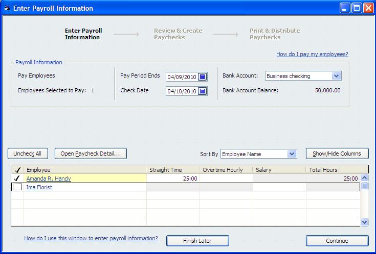 The Show/Hide Enter Payroll Information Box allows you to